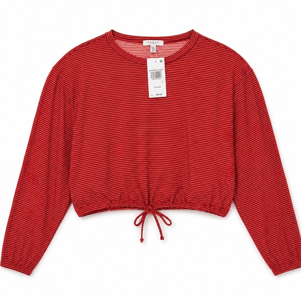 Crave Fame Long Sleeve Tie Front Striped Top